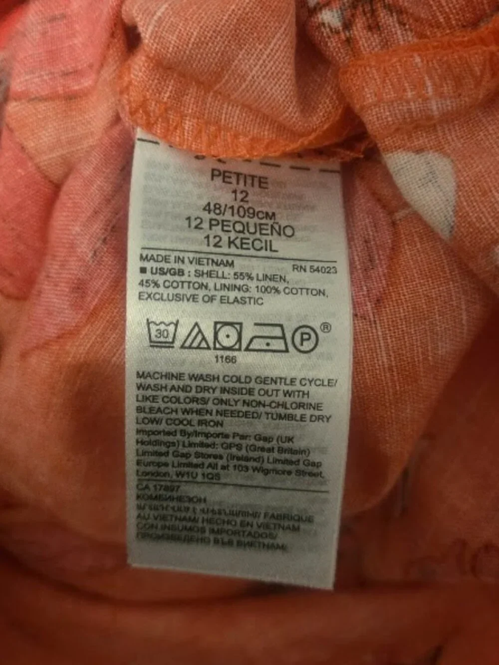 Banana Republic orange floral linen blend jumpsuit Size 12P - Picture 7 of 8